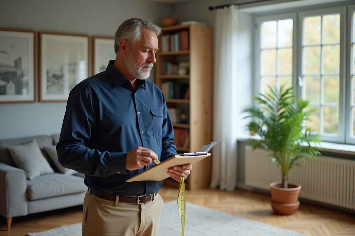 Auditeur energie homme dans un appartement moderne