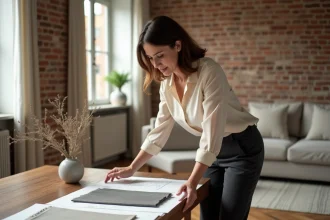 Décoratrice d'intérieur de l'agence LeSavoirFaireDéco à Lille consultant des échantillons de tissu pour un home staging réussi
