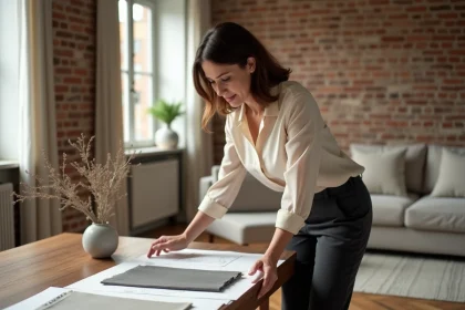 Décoratrice d'intérieur de l'agence LeSavoirFaireDéco à Lille consultant des échantillons de tissu pour un home staging réussi