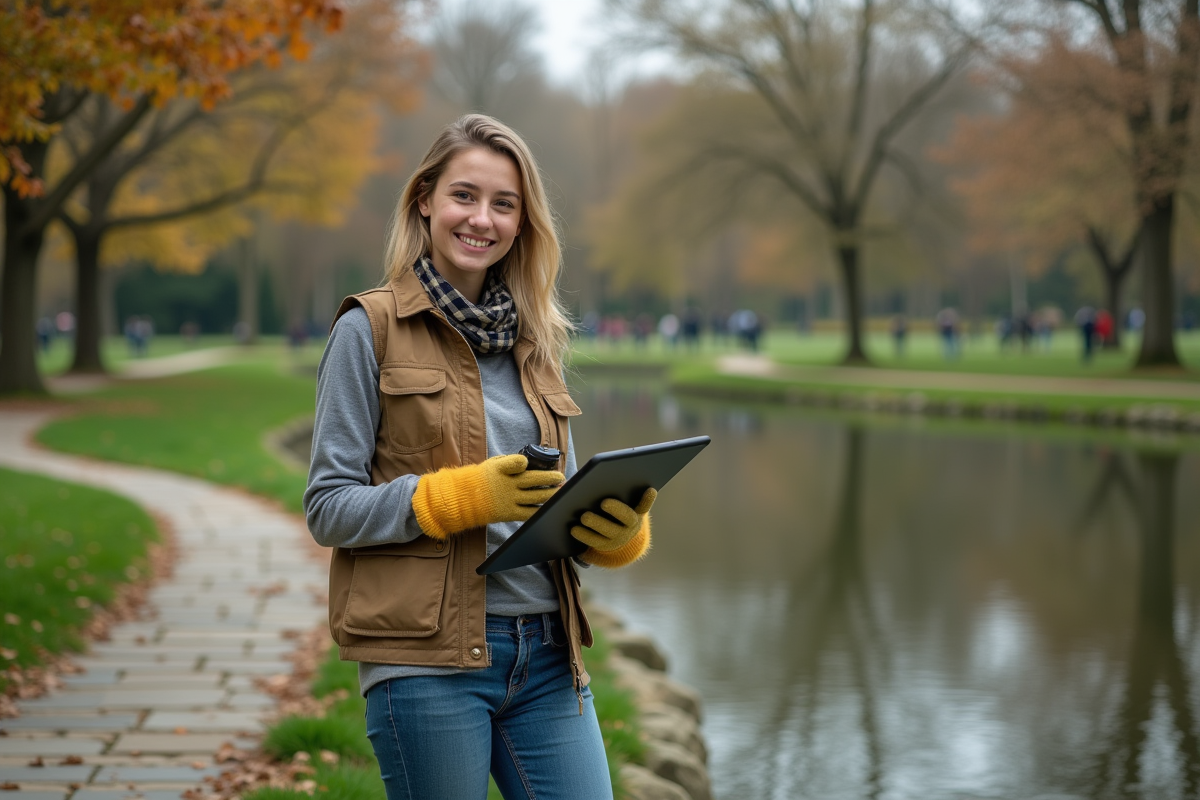 Jeune femme designer extérieur près d