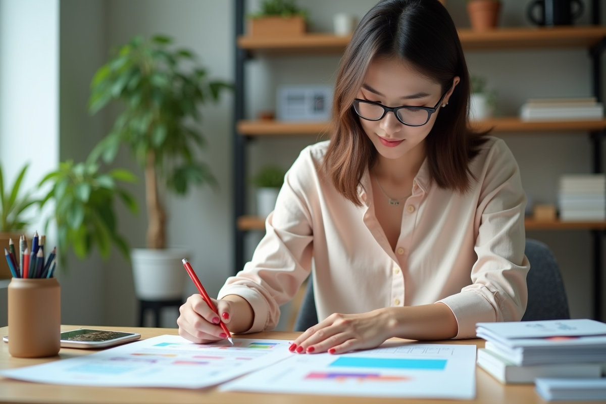Jeune femme organisée dans un bureau lumineux