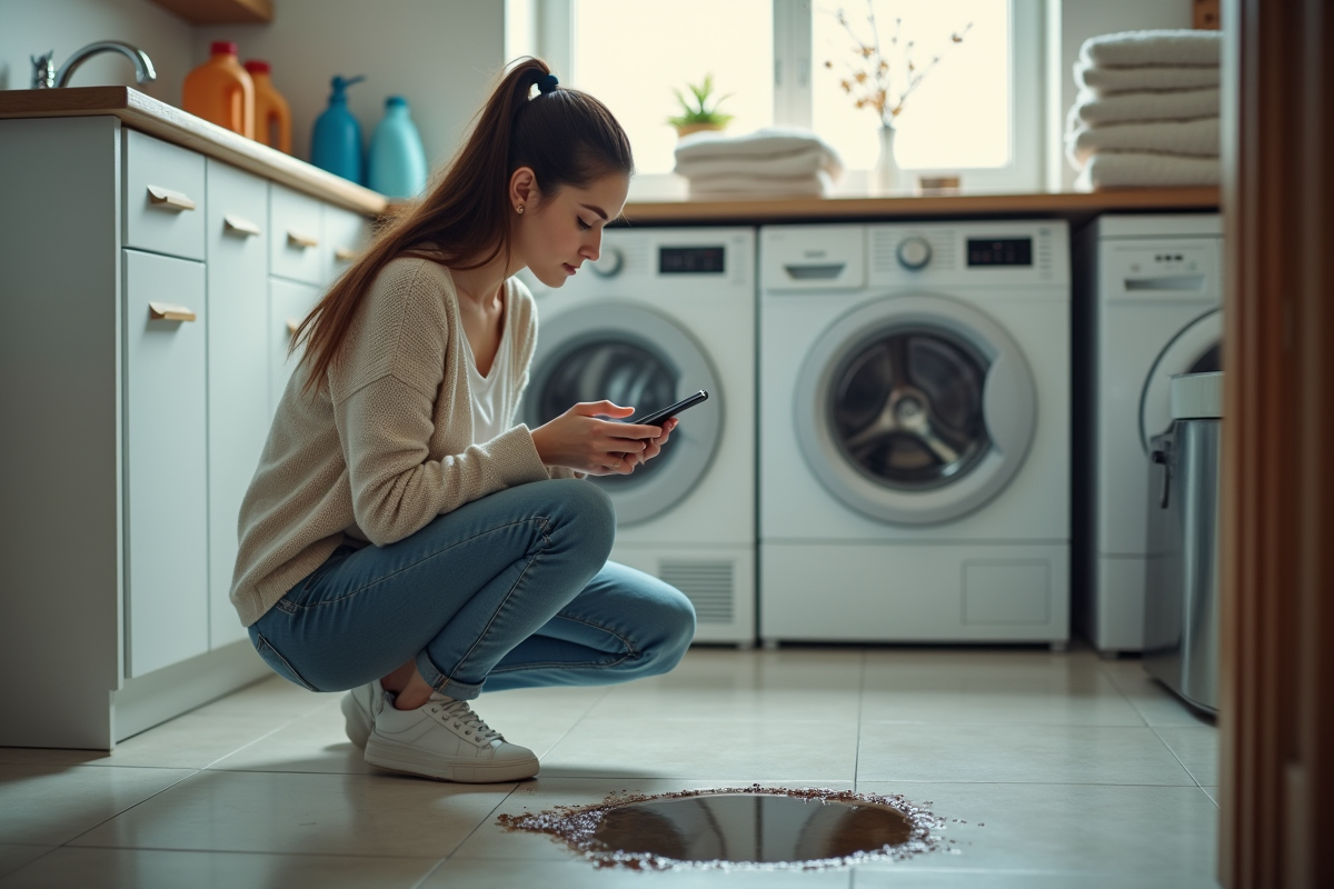 Jeune femme regarde une fuite d