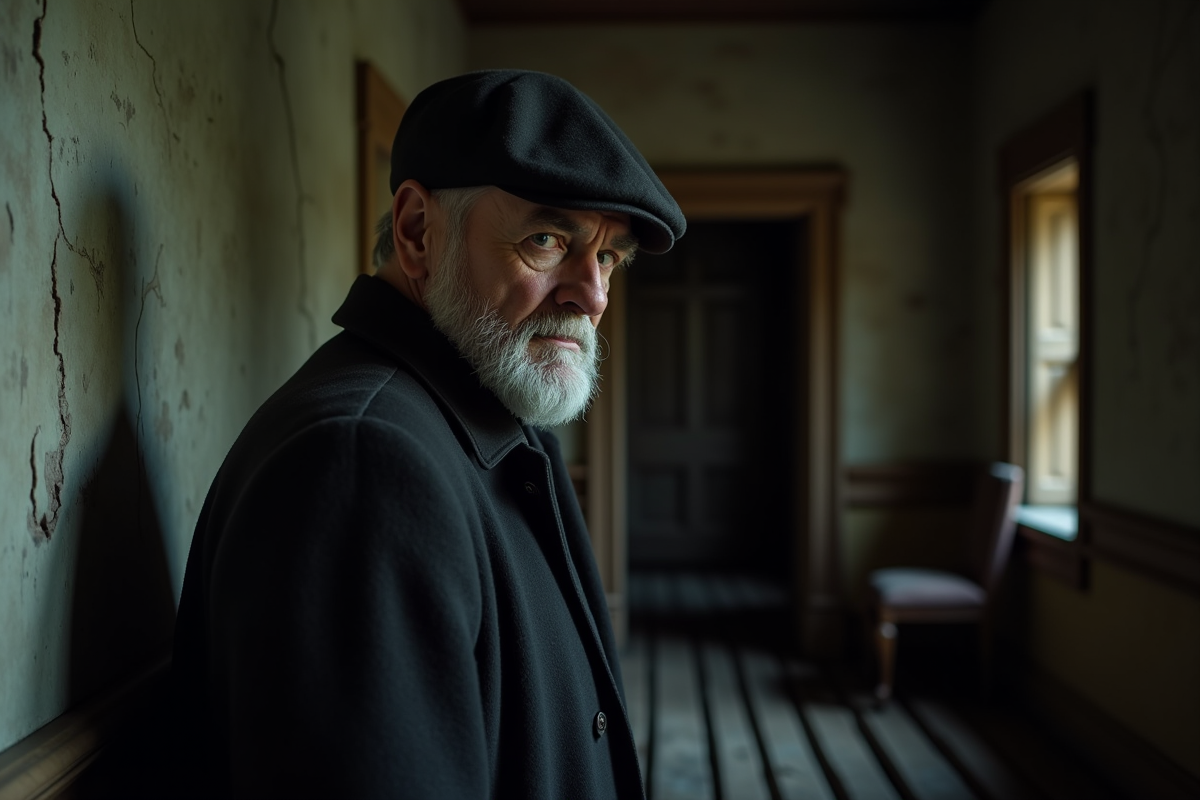 Homme âgé dans un couloir sombre d