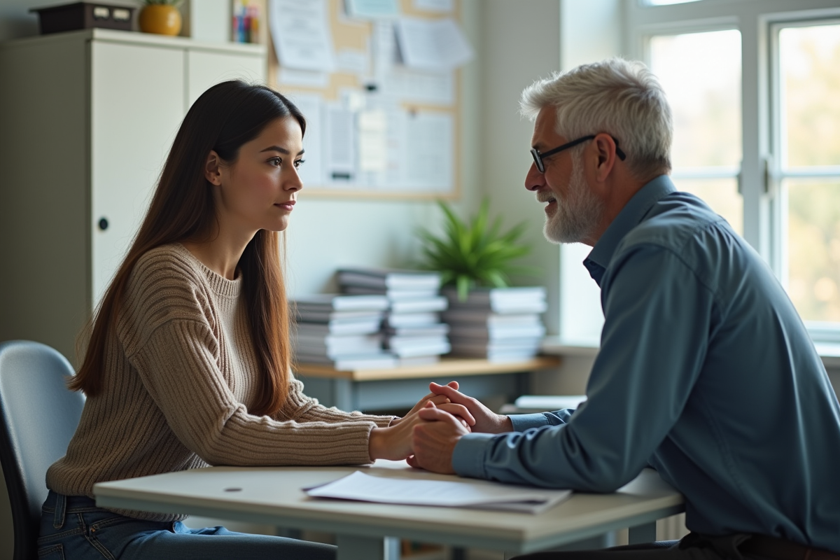 Jeune femme discutant avec un homme dans un bureau