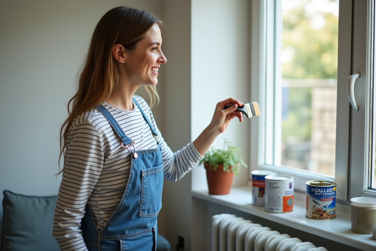 Jeune femme peignant la moulure d