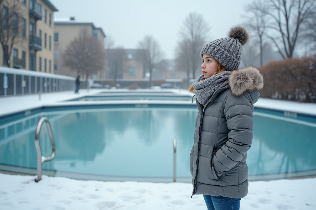 Jeune fille en hiver près d