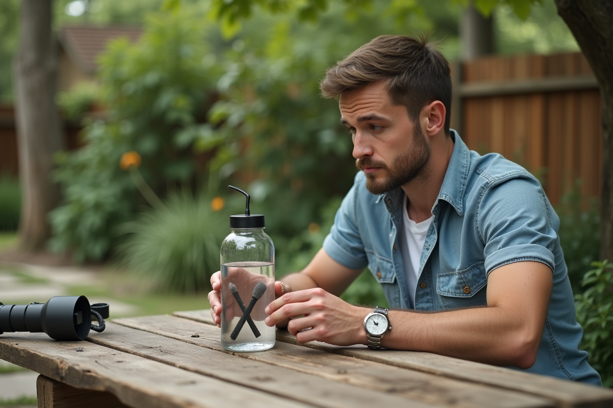 Jeune homme examinant une bouteille d