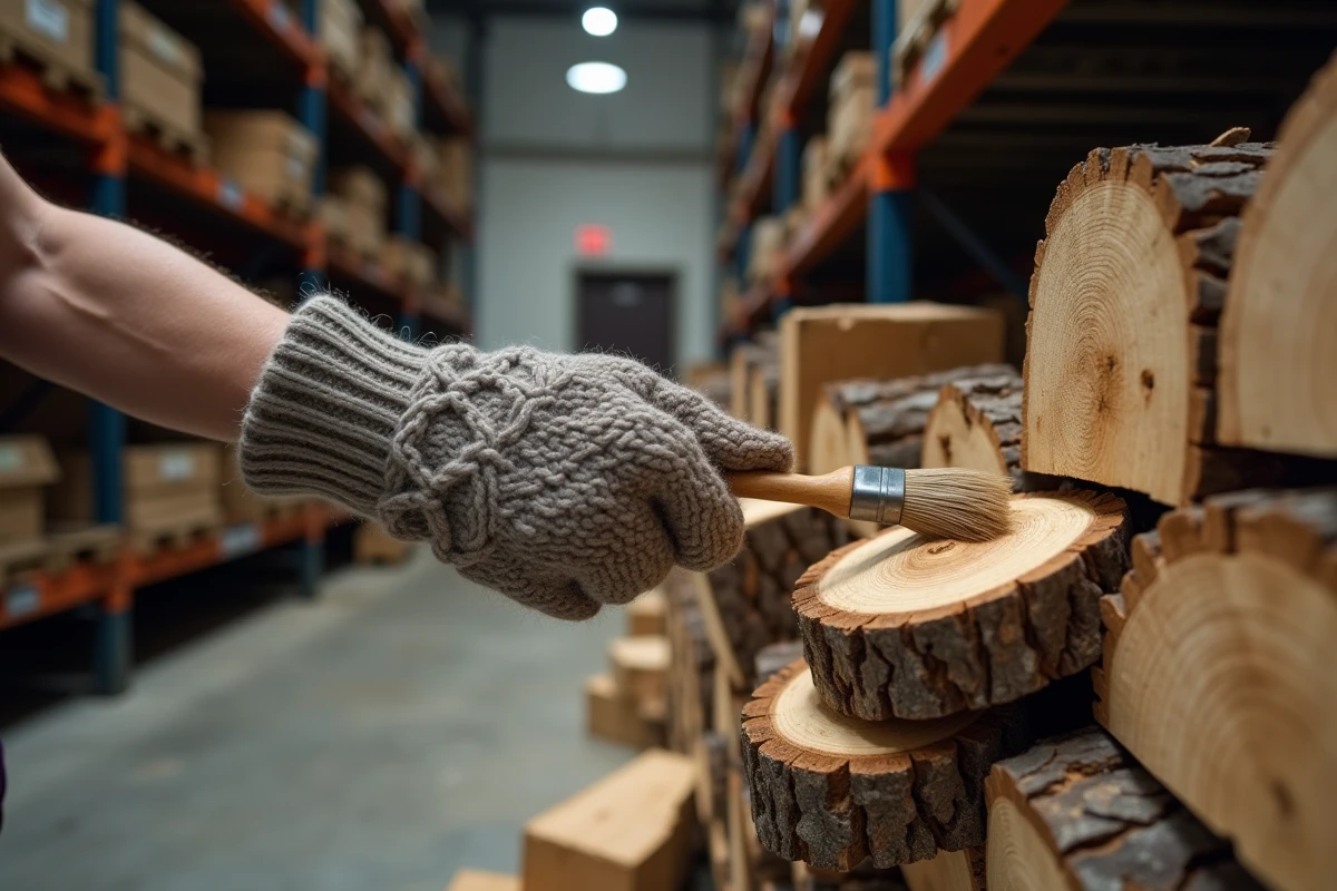 Femme âgée nettoyant du bois de chauffage dans un garage