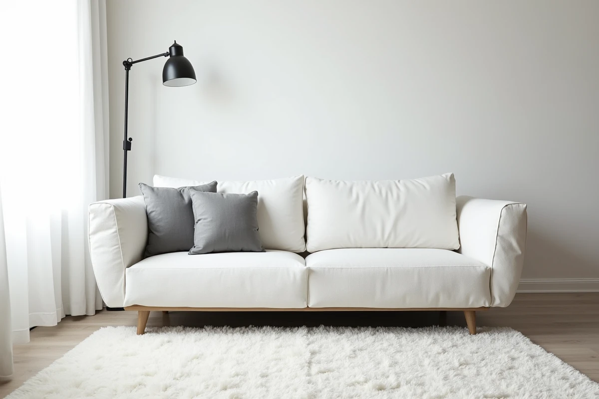 Salon tout blanc avec manque de contraste illustrant une erreur à éviter en décoration noir gris blanc