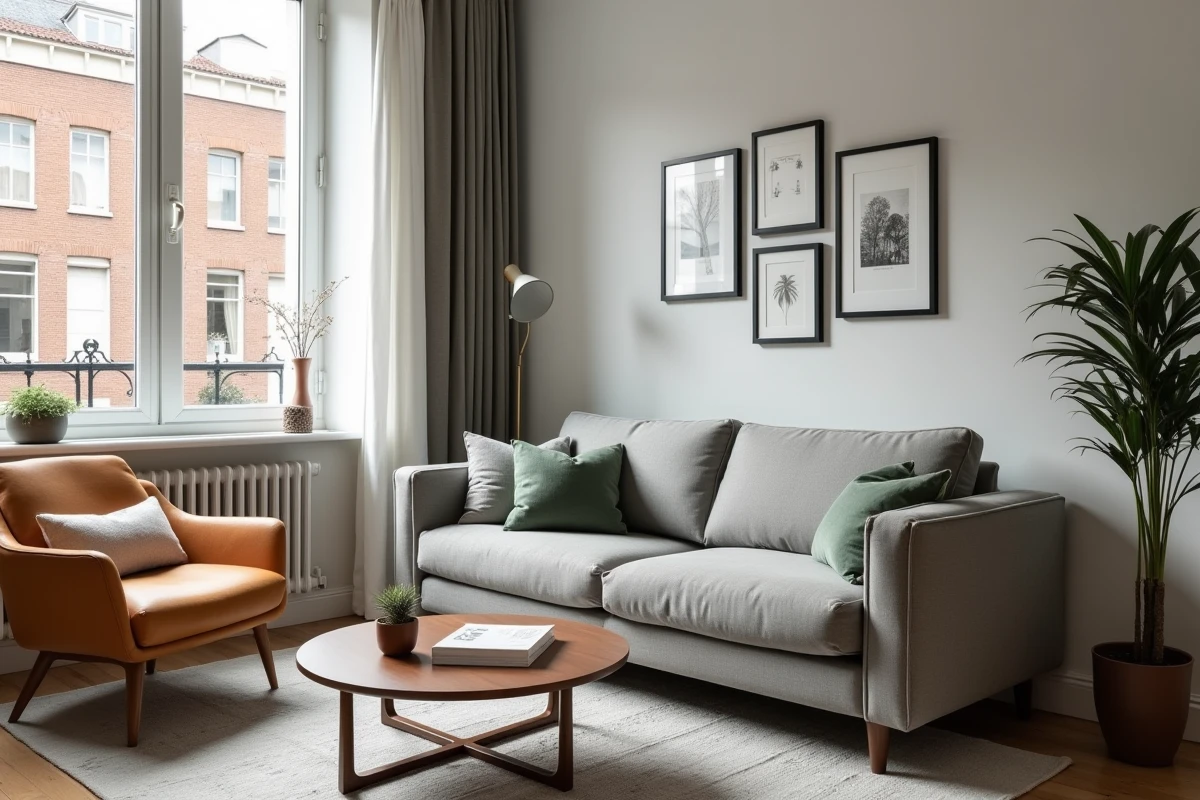 Salon d'appartement lillois aménagé en home staging par l'agence LeSavoirFaireDéco avec mobilier épuré et décoration neutre